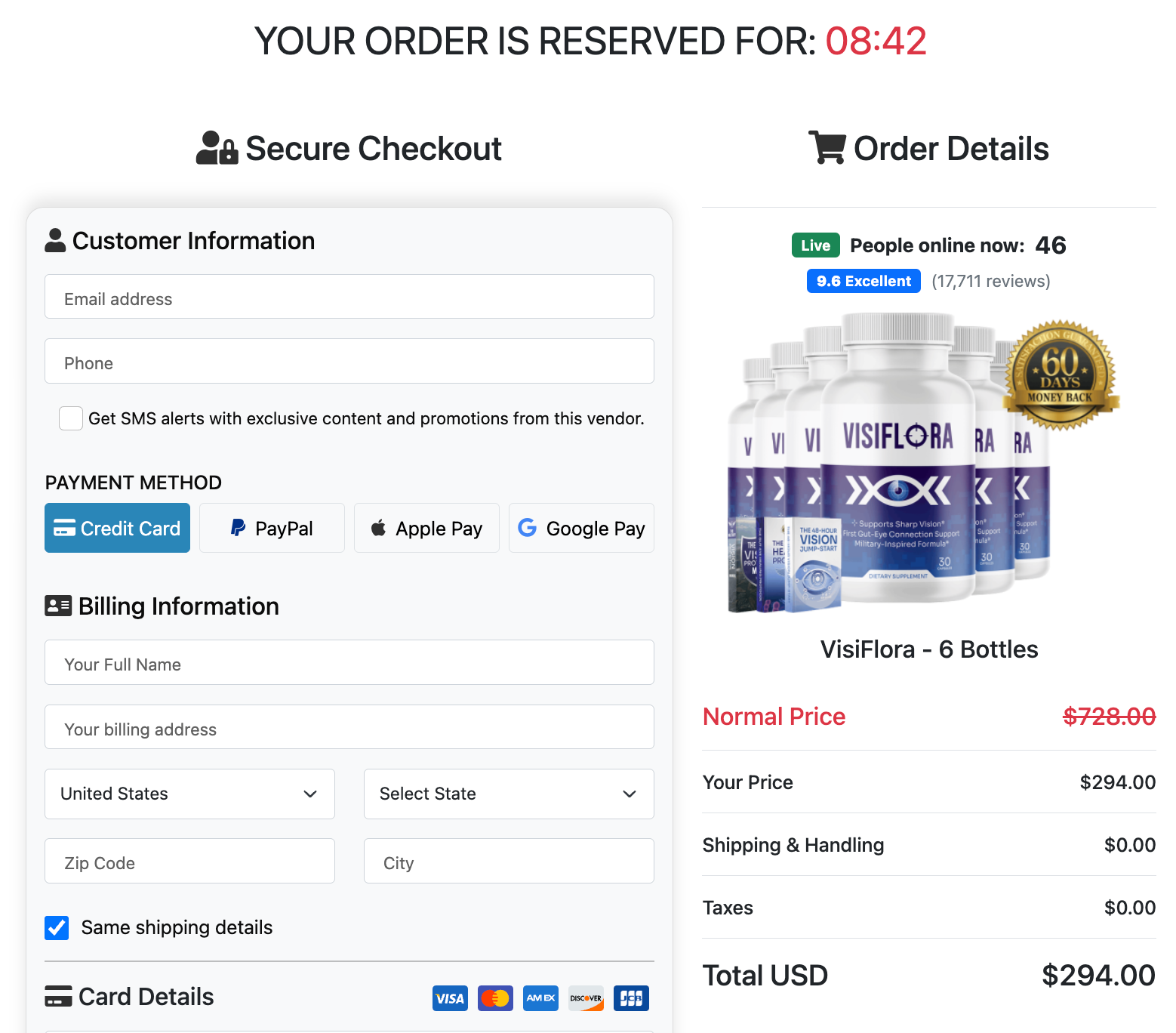 Visiflora secure checkout page